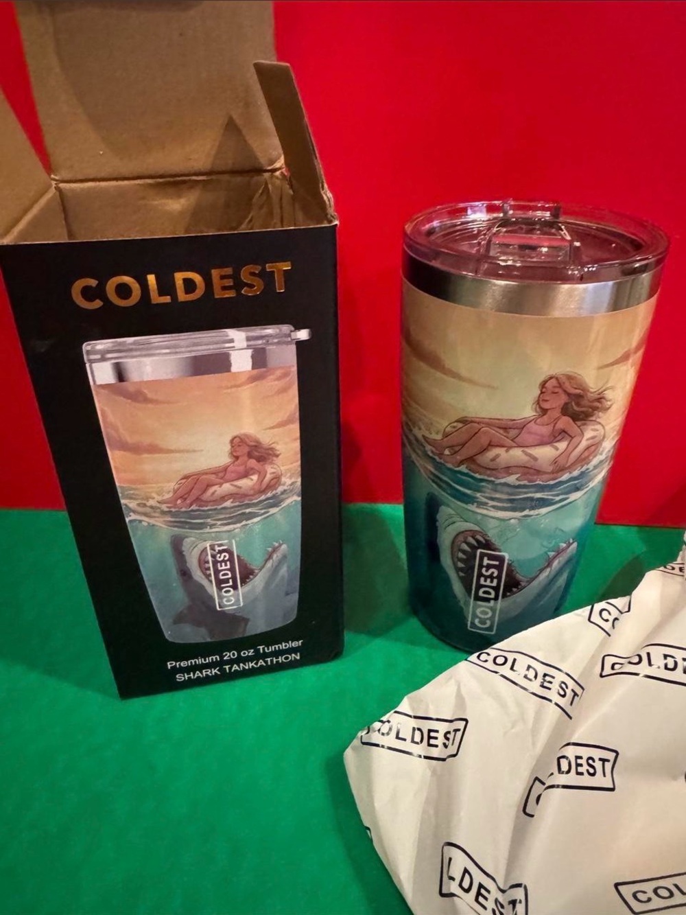 Coldest Shark Tankathon 20 oz Tumbler - Turquoise and Beige